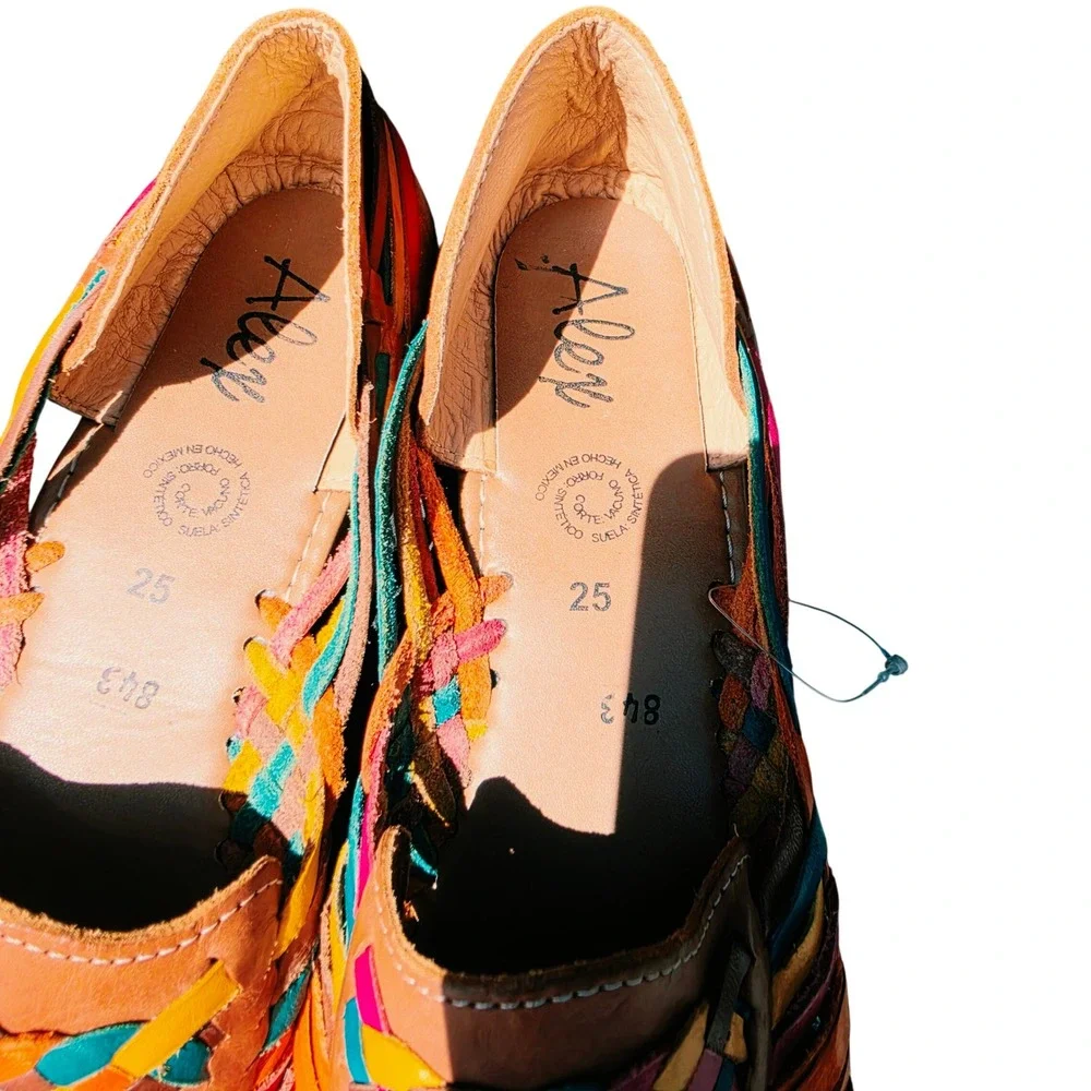 Alex Womens Mexican Huarache Sandals Rainbow Woven Leather Flats Size 25 - US 8